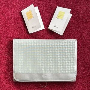 Christian Dior Beauty Silver Houndstooth Cosmetic Makeup Bag Travel Pouch